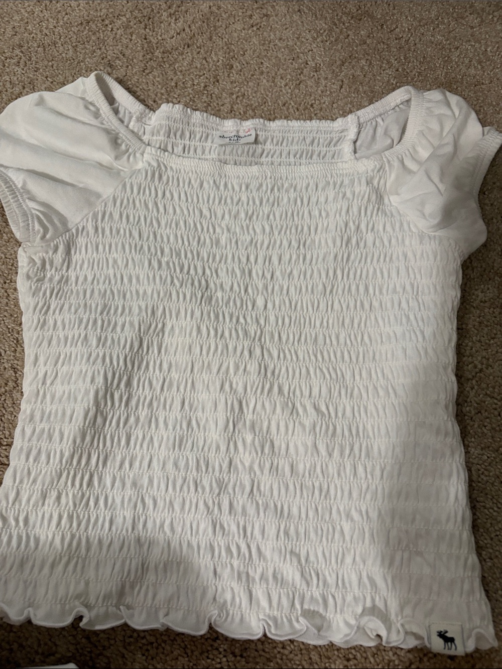Abercrombie & Fitch White Smocked Short Sleeve Top